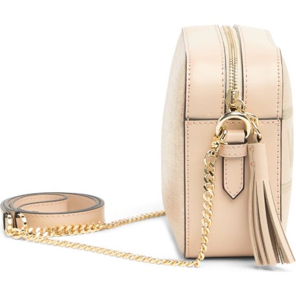 🆕VALENTINO  Babette Logo Gold Linen Textured Leather Shoulder Bag $950 NWT - Picture 7 of 14